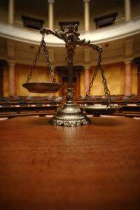 Decorative Scales of Justice in the Courtroom