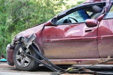 nashua-car-accident-Wrecked car red damge